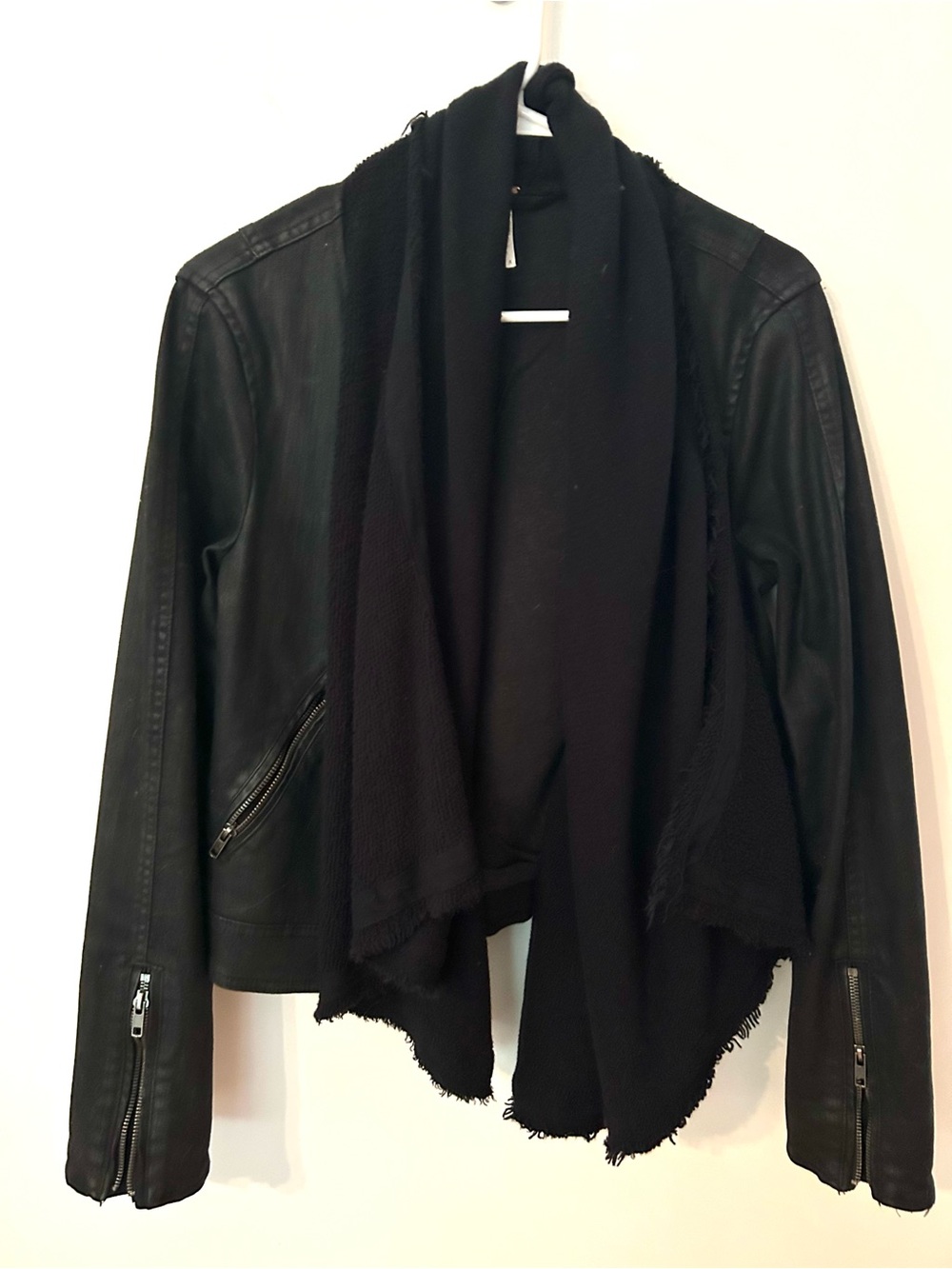 Free People Drape Front Coated Denim Moto Jacket Small EUC - Picture 2 of 6